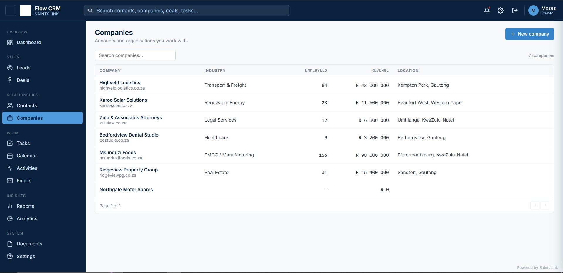 Companies screenshot